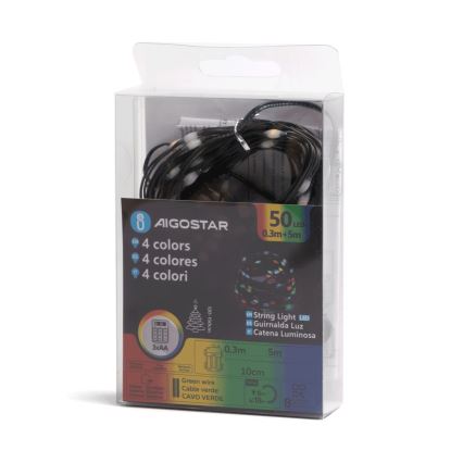 Aigostar - LED Zewnętrzny łańcuch bożonarodzeniowy 50xLED/8 funkcji 3xAA 5,3m IP44 wielobarwny