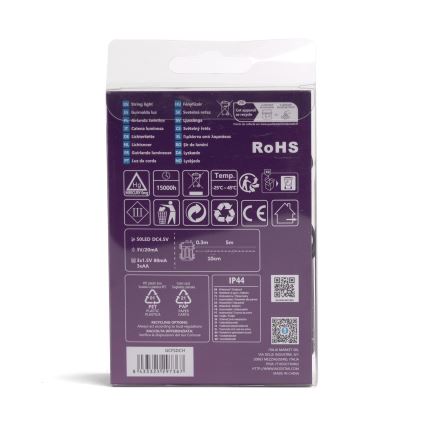 Aigostar - LED Zewnętrzny łańcuch bożonarodzeniowy 50xLED/8 funkcji 3xAA 5,3m IP44 wielobarwny