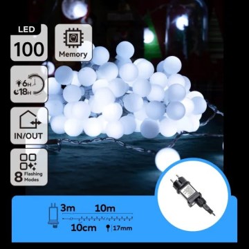 Aigostar - LED zewnętrzny łańcuch dekoracyjny 100xLED/8 funkcji 10m IP44 zimna biel