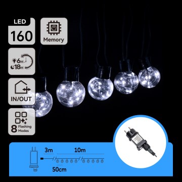 Aigostar - LED zewnętrzny łańcuch dekoracyjny 160xLED 10m IP44 zimna biel