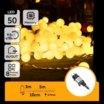 Aigostar - LED Zewnętrzny łańcuch dekoracyjny 50xLED/8 funkcji 5 m IP44 ciepła biała