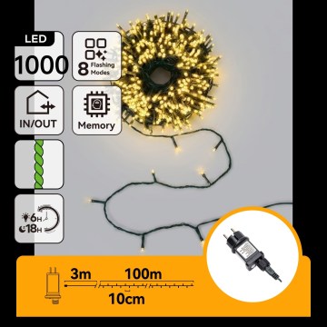 Aigostar - LED zewnętrzny łańcuch świąteczny 1000xLED/8 funkcji 103m IP44 ciepła biel