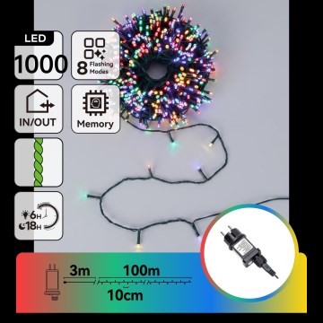 Aigostar - LED zewnętrzny łańcuch świąteczny 1000xLED/8 funkcji 103m IP44 wielokolorowy