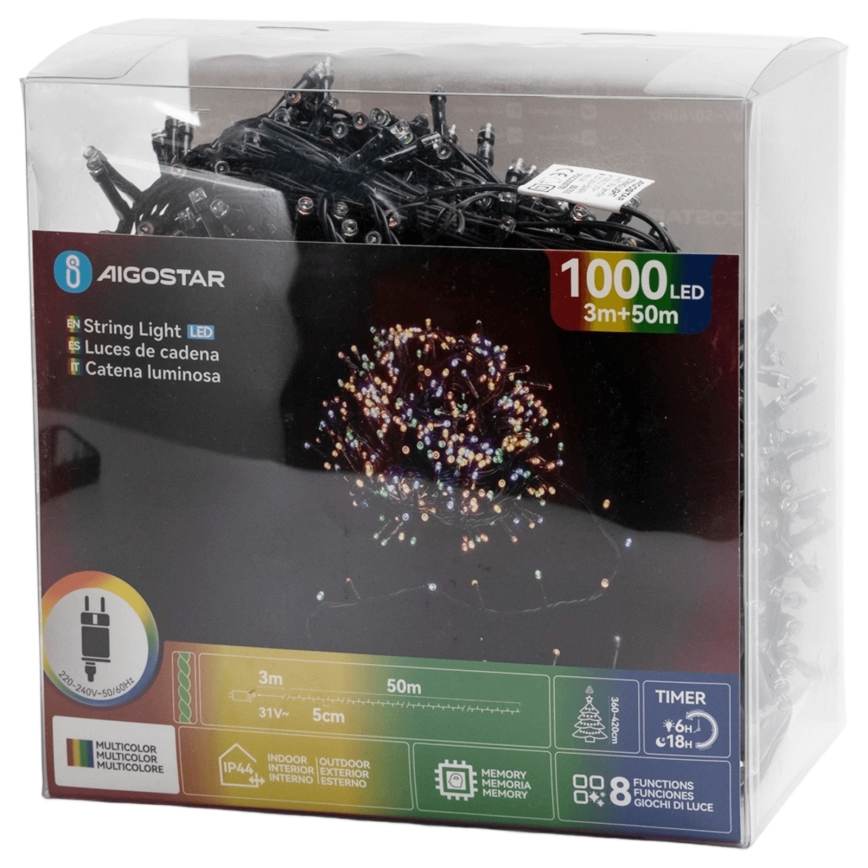 Aigostar - LED zewnętrzny łańcuch świąteczny 1000xLED/8 trybów 53m IP44 wielokolorowy