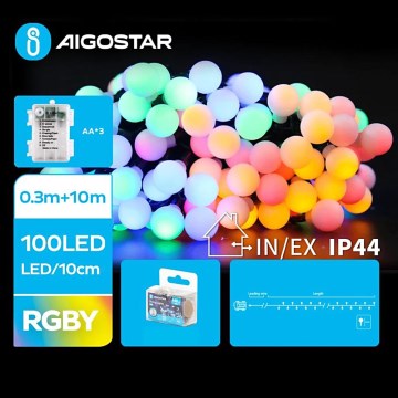 Aigostar - LED Zewnętrzny łańcuch świąteczny 100xLED/3xAA/8 funkcji 10,3 m IP44 wielokolorowy