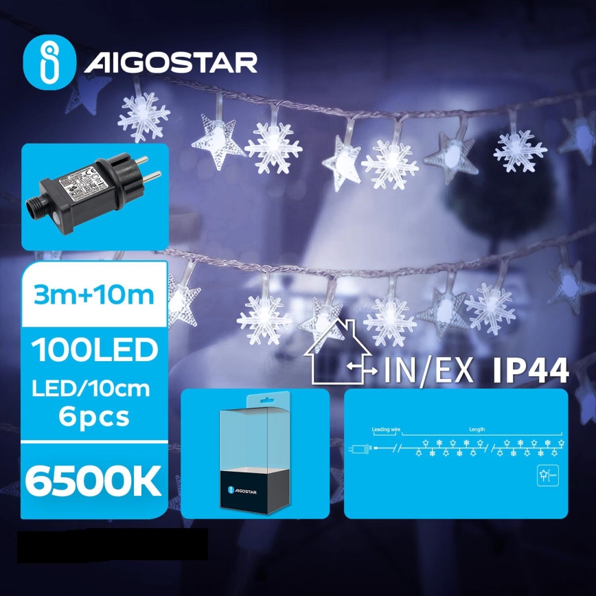 Aigostar - LED Zewnętrzny łańcuch świąteczny 100xLED/8 funkcje 13m IP44 zimny biały