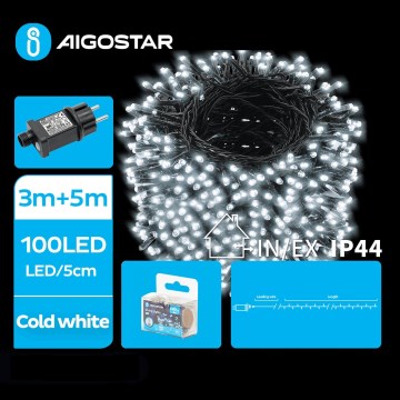 Aigostar - LED Zewnętrzny łańcuch świąteczny 100xLED/8 funkcje 8m IP44 zimna biel