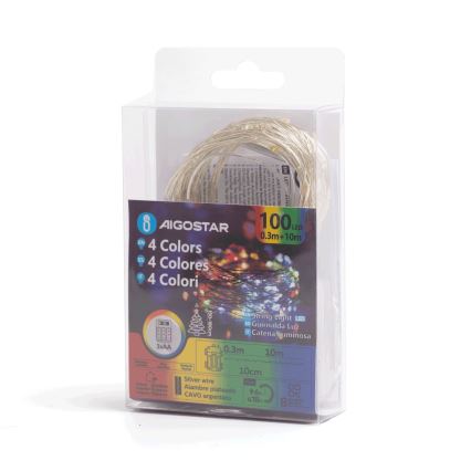 Aigostar - LED Zewnętrzny łańcuch świąteczny 100xLED/8 funkcji/3xAA10,3m IP44 wielobarwny