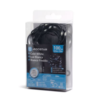 Aigostar - LED Zewnętrzny łańcuch świąteczny 100xLED/8 funkcji/3xAA 10,3m IP44 zimna biel