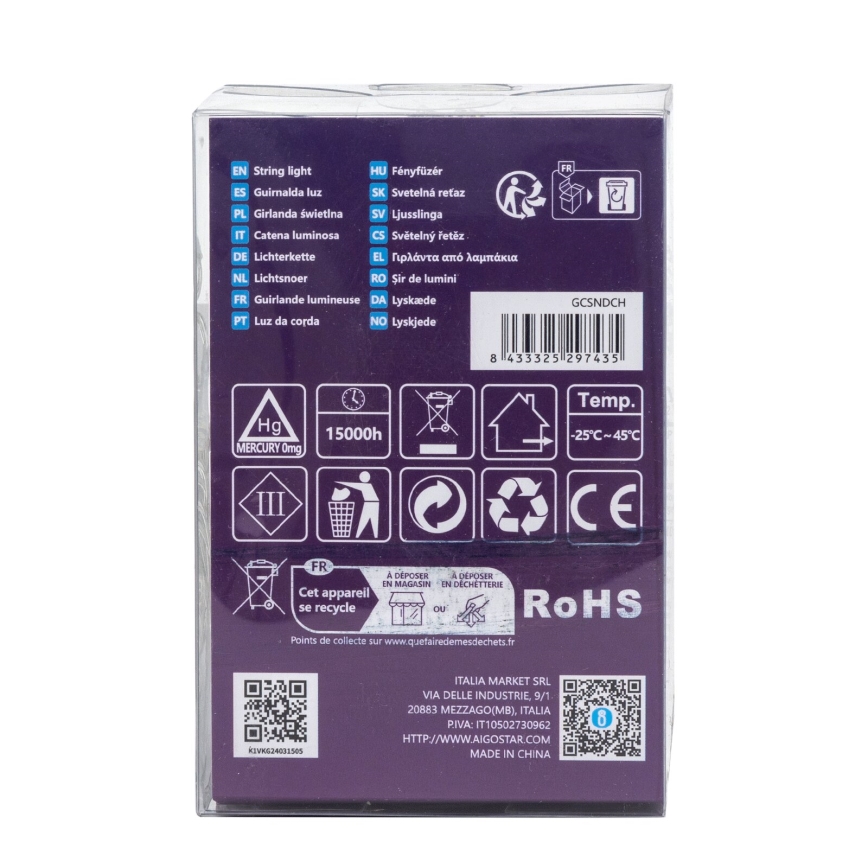 Aigostar - LED Zewnętrzny łańcuch świąteczny 100xLED/8 funkcji/3xAA 10,3m IP44 zimna biel