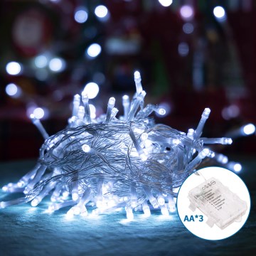 Aigostar - LED Zewnętrzny łańcuch świąteczny 100xLED/8 funkcji/3xAA 10,3m IP44 zimna biel