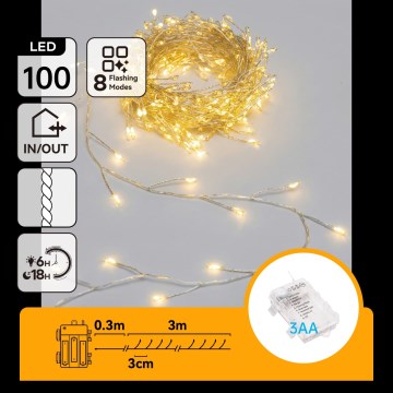 Aigostar - LED Zewnętrzny łańcuch świąteczny 100xLED/8 funkcji 3xAA 3,3m IP44 ciepła biała