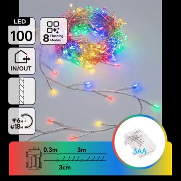 Aigostar - LED zewnętrzny łańcuch świąteczny 100xLED/8 funkcji 3xAA 3,3m IP44 wielokolorowy
