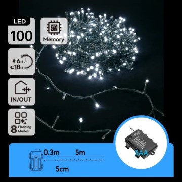 Aigostar - LED zewnętrzny łańcuch świąteczny 100xLED/8 funkcji 3xAA 5,3 m IP44 zimne białe światło