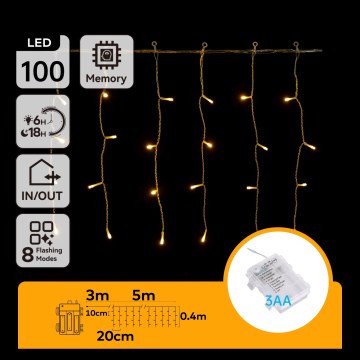 Aigostar-LED Zewnętrzny łańcuch świąteczny 100xLED/8 funkcji 3xAA 8x0,4m IP44 ciepła biała