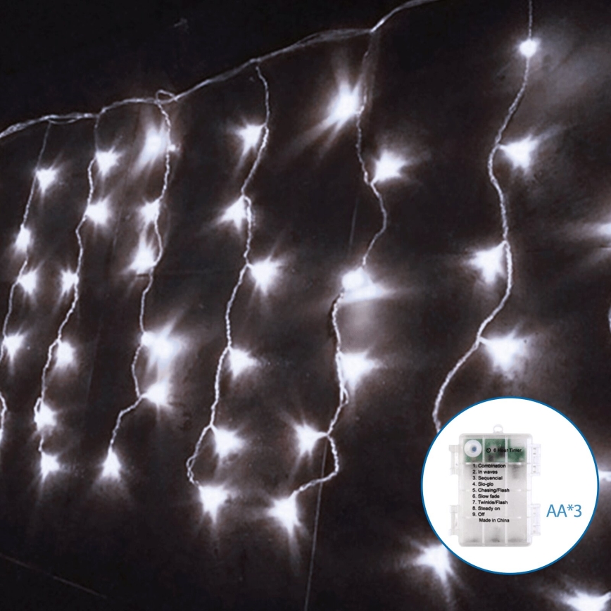 Aigostar - LED Zewnętrzny łańcuch świąteczny 100xLED/8 funkcji/3xAA 8x0,4m IP44 zimna biel