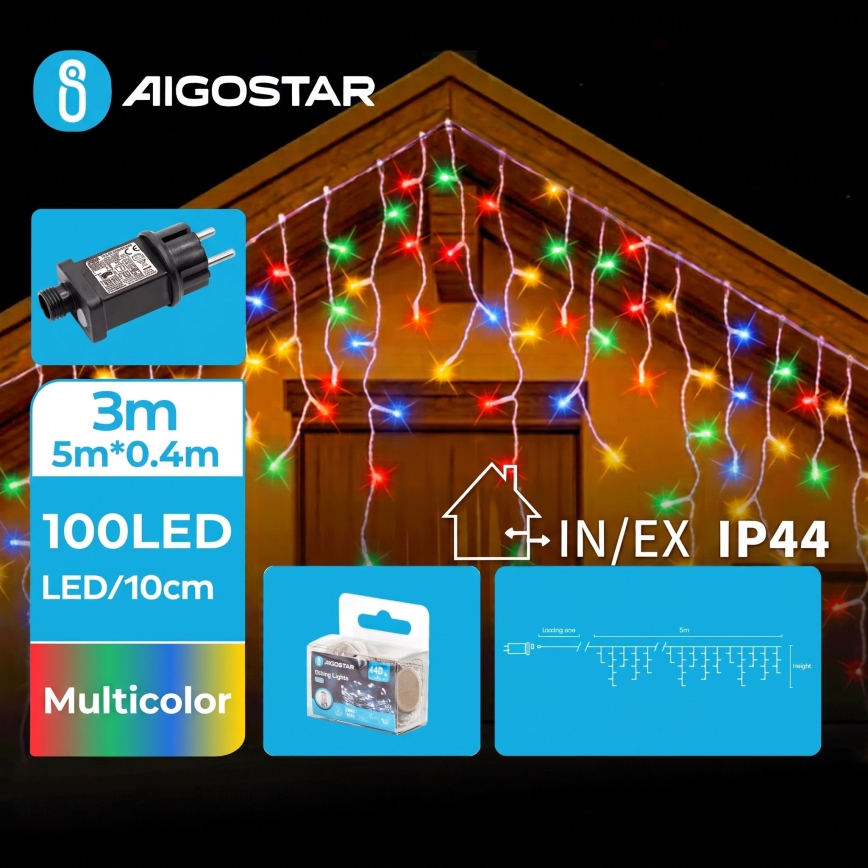Aigostar - LED zewnętrzny łańcuch świąteczny 100xLED/8 funkcji 8x0,4m IP44 wielokolorowy