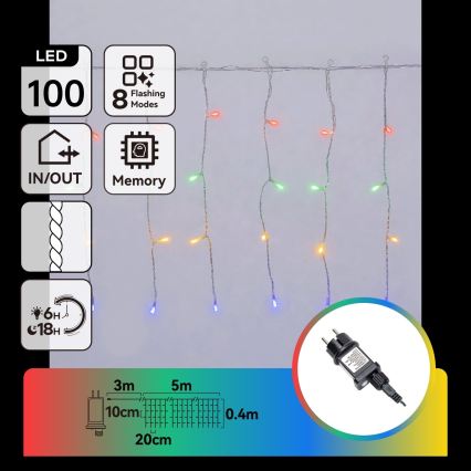 Aigostar - LED zewnętrzny łańcuch świąteczny 100xLED/8 funkcji 8x0,4m IP44 wielokolorowy