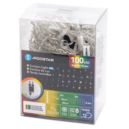 Aigostar - LED zewnętrzny łańcuch świąteczny 100xLED/8 funkcji 8x0,4m IP44 wielokolorowy