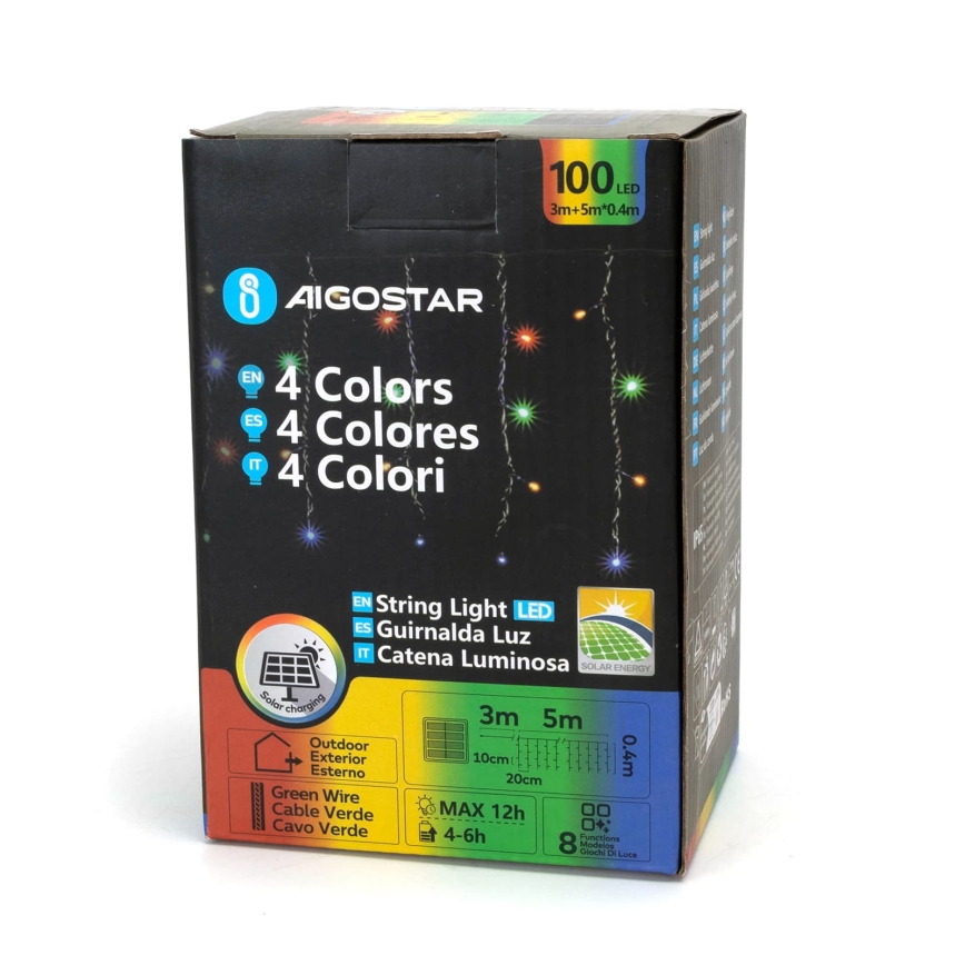 Aigostar - LED solarny łańcuch świąteczny 100xLED/8 funkcji 8x0,4m IP65 wielokolorowy 1200 mAh