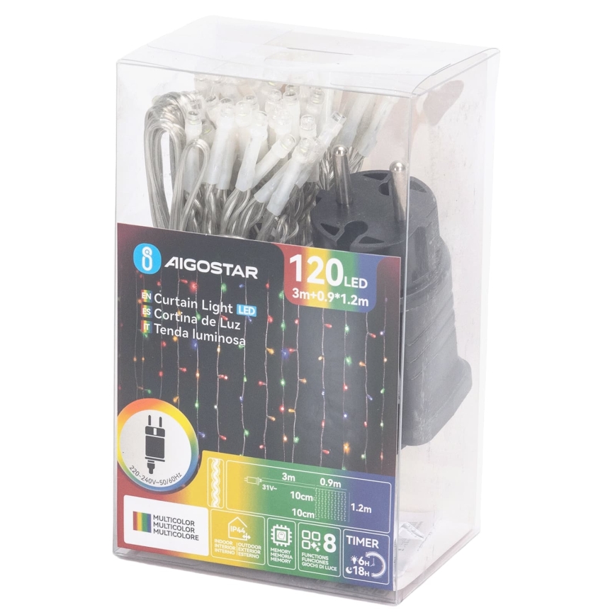 Aigostar - LED zewnętrzny łańcuch świąteczny 120 diod LED/8 trybów 3,9x1,2m IP44 wielokolorowy