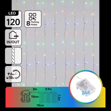 Aigostar - LED zewnętrzny łańcuch świąteczny 120xLED/8 funkcji 3xAA 3,9x1,2m IP44 wielokolorowy