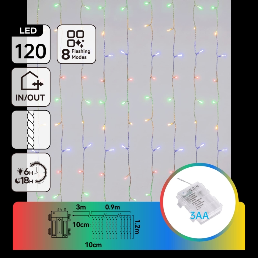 Aigostar - LED zewnętrzny łańcuch świąteczny 120xLED/8 funkcji 3xAA 3,9x1,2m IP44 wielokolorowy