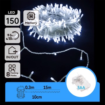 Aigostar - LED Zewnętrzny łańcuch świąteczny 150xLED/8 funkcji 15,3m IP44 zimna biel