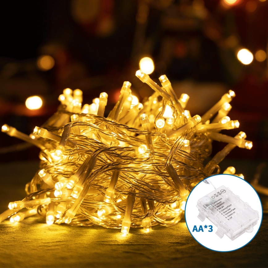 Aigostar - LED Zewnętrzny łańcuch świąteczny 150xLED/8 funkcji 3xAA 15,3m IP44 ciepła biel