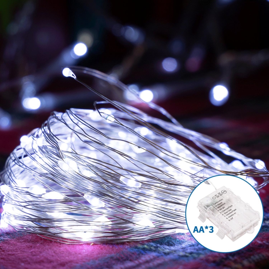 Aigostar - LED Zewnętrzny łańcuch świąteczny 150xLED/8 funkcji/3xAA 15,3m IP44 zimna biel