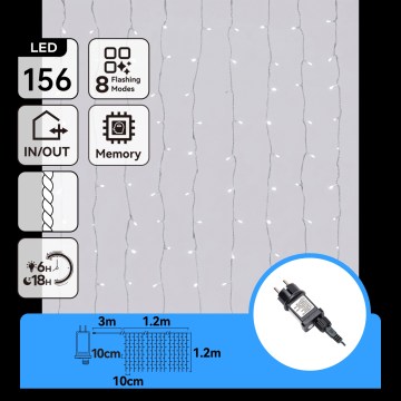 Aigostar - LED zewnętrzny łańcuch świąteczny 156xLED/8 funkcji 4,2x1,2m IP44 zimnobiały