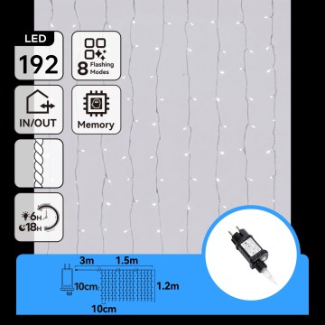 Aigostar - LED Zewnętrzny łańcuch świąteczny 192xLED/8 funkcji 4,5x1,2m IP44 zimna biel