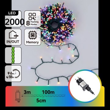 Aigostar - LED zewnętrzny łańcuch świąteczny 2000xLED/8 funkcji 103 m IP44 wielokolorowy