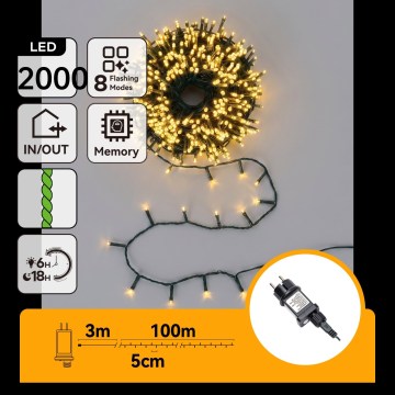 Aigostar - LED zewnętrzny łańcuch świąteczny 2000xLED/8 funkcji 103m IP44 ciepła biała