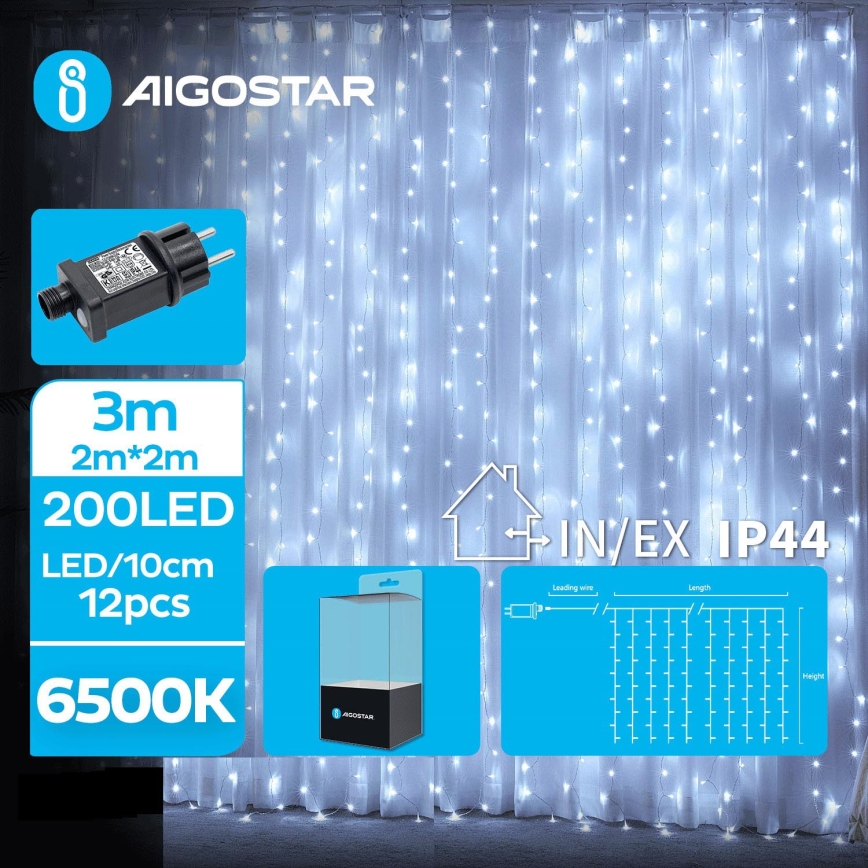 Aigostar - LED Zewnętrzny łańcuch świąteczny 200xLED/8 funkcje 5x2m IP44 zimny biały