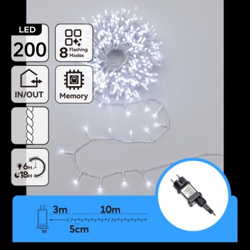 Aigostar - LED Zewnętrzny łańcuch świąteczny 200xLED/8 funkcji 13m IP44 zimna biel