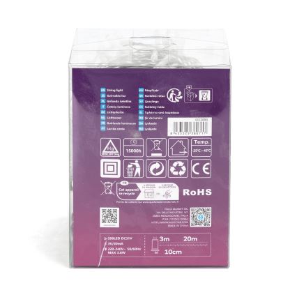 Aigostar - LED zewnętrzny łańcuch świąteczny 200xLED/8 funkcji 23m IP44 zimna biała