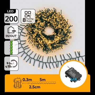 Aigostar - LED Zewnętrzny łańcuch świąteczny 200xLED/8 funkcji 3xAA 5,3m IP44 ciepła biała