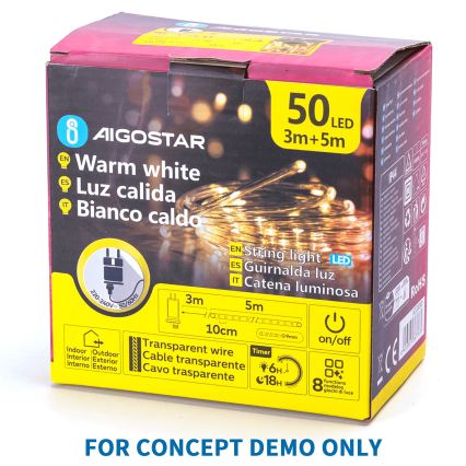 Aigostar - LED zewnętrzny łańcuch świąteczny 200xLED/8 funkcji 3xAA 5x2m IP44 ciepła biała