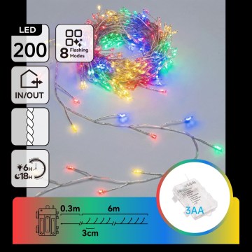 Aigostar - LED Zewnętrzny łańcuch świąteczny 200xLED/8 funkcji 3xAA 6,3m IP44 wielokolorowy
