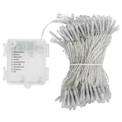 Aigostar - LED zewnętrzny łańcuch świąteczny 200xLED/8 funkcji 4xAA 20m IP44 zimna biel