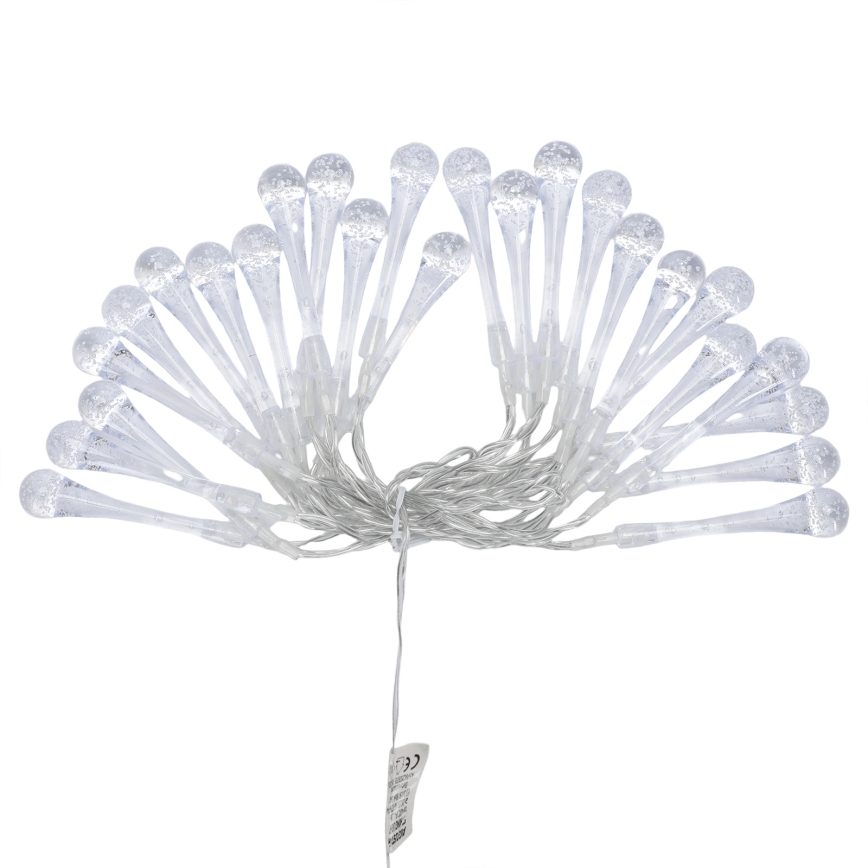 Aigostar - Zewnętrzny łańcuch LED 25 diod/8 funkcji 3xAA 2,5 m IP44 ciepła biel krople