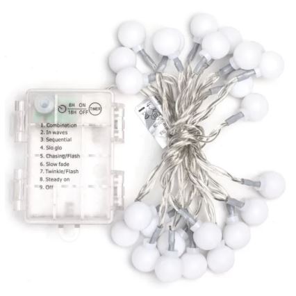 Aigostar-LED Zewnętrzny łańcuch świąteczny 25xLED/3xAA/8 funkcji 2,8 m IP44 ciepła biel