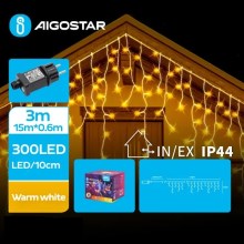 Aigostar - LED Zewnętrzny łańcuch świąteczny 300xLED/8 funkcje 18x0,6m IP44 ciepła biel