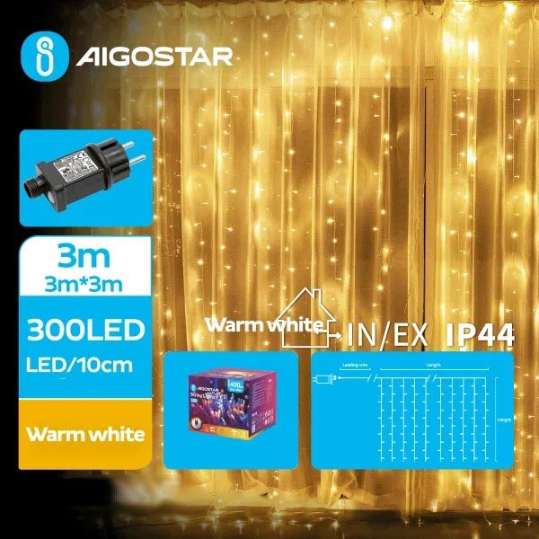 Aigostar - LED Zewnętrzny łańcuch świąteczny 300xLED/8 funkcje 6x3m IP44 ciepła biel