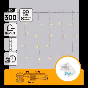 Aigostar - LED Zewnętrzny łańcuch świąteczny 300xLED/8 funkcji 18x0,4m IP44 ciepła biała