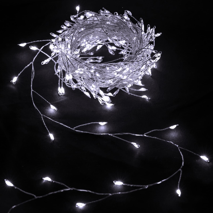 Aigostar - LED zewnętrzny łańcuch świąteczny 300 diod LED/8 funkcji 3xAA 9,3m IP44 zimna biel