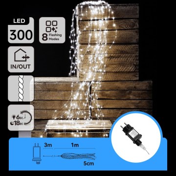 Aigostar - LED Zewnętrzny łańcuch świąteczny 300xLED/8 funkcji 4m IP44 zimne białe światło