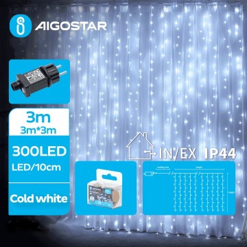 Aigostar - LED Zewnętrzny łańcuch świąteczny 300xLED/8 funkcji 6x3m IP44 zimna biel