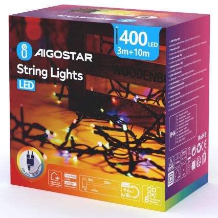Aigostar - LED zewnętrzny łańcuch świąteczny 400xLED/8 funkcji 13m IP44 wielokolorowy
